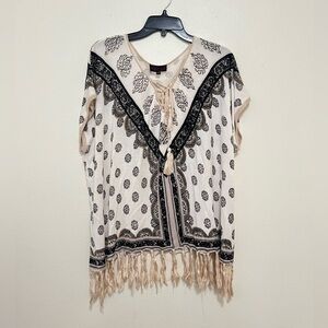 NWOT Hale Bob boho printed fringe top